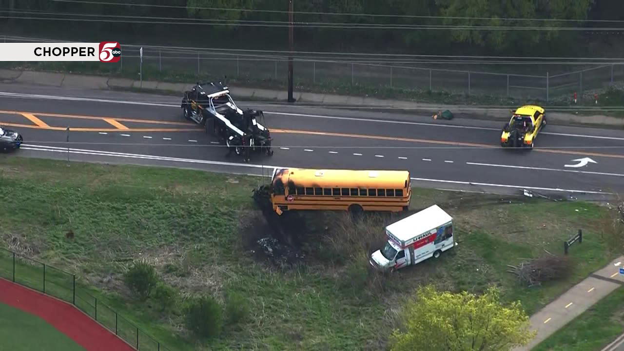 School bus catches fire after 3-vehicle crash in Minneapolis — KSTP 5